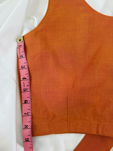 Ready To Wear Saree Blouse | Handwoven Cotton | Size 34 | Orange | Boat Neck | Free Shipping | Ships from California